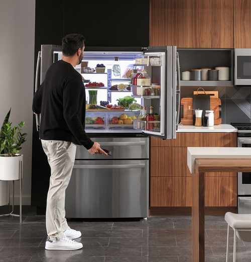 High tech stainless steel built in refrigerator in modern kitchen